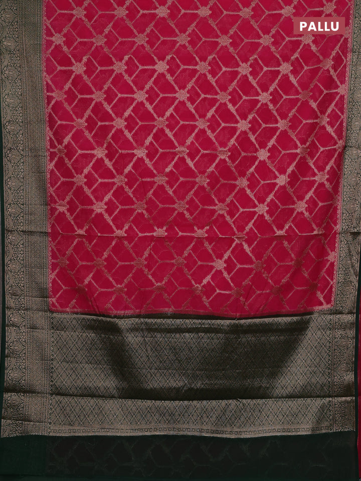 Pink & Bottle Green Semi Chiniya Silk Saree