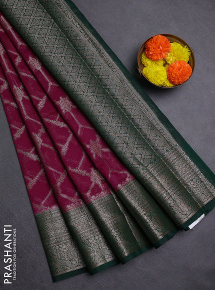 Wine  & Bottle Green Semi Chiniya Silk Saree