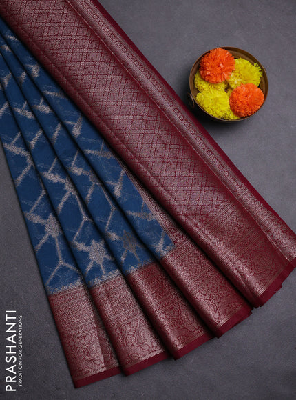 Peacock Blue & Maroon Semi Chiniya Silk Saree