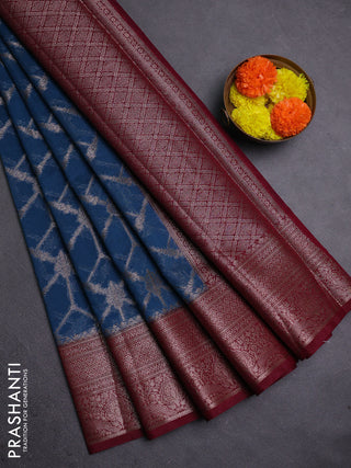 Peacock Blue & Maroon Semi Chiniya Silk Saree