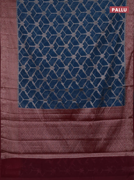 Peacock Blue & Maroon Semi Chiniya Silk Saree