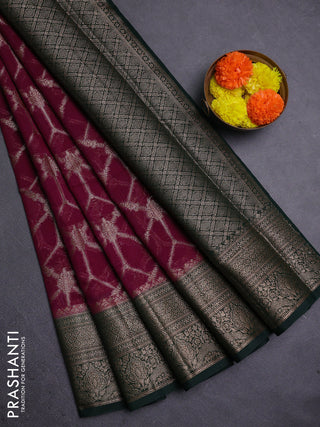 Maroon & Bottle Green Semi Chiniya Silk Saree