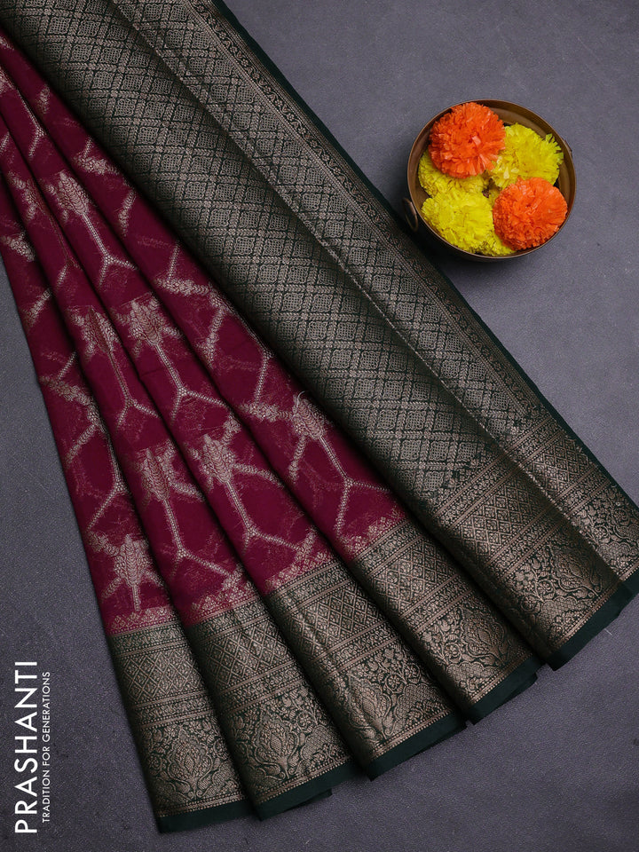 Maroon & Bottle Green Semi Chiniya Silk Saree