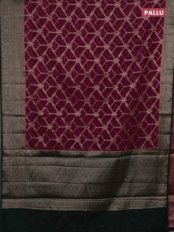 Maroon & Bottle Green Semi Chiniya Silk Saree