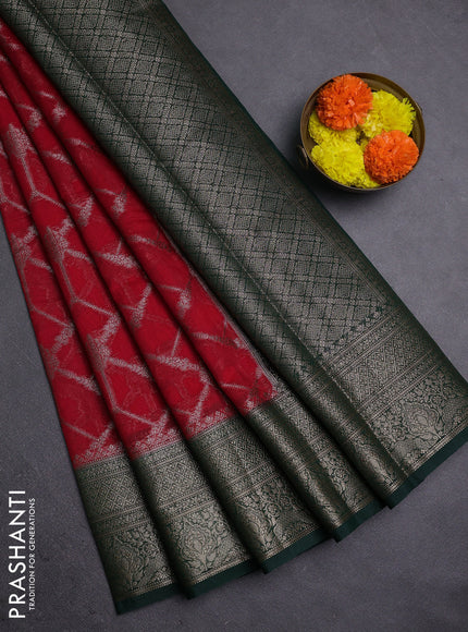 Red & Bottle Green Semi Chiniya Silk Saree