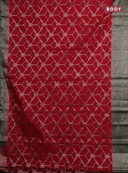 Red & Bottle Green Semi Chiniya Silk Saree