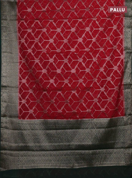 Red & Bottle Green Semi Chiniya Silk Saree