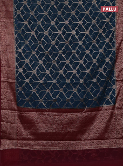 Peacock Blue & Maroon Semi Chiniya Silk Saree