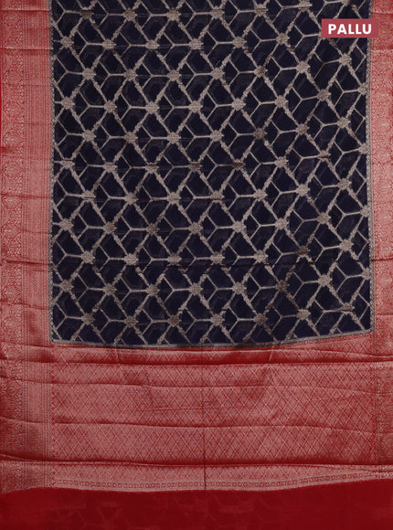 Navy Blue & Red Semi Chiniya Silk Saree