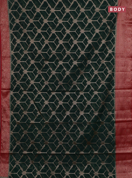 Bottle Green & Red Semi Chiniya Silk Saree