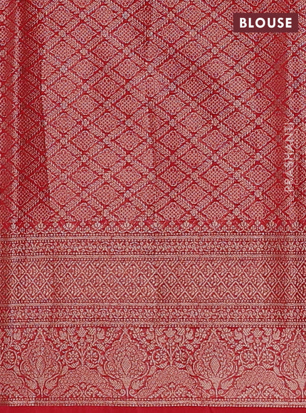 Bottle Green & Red Semi Chiniya Silk Saree