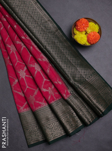 Pink & Bottle Green Semi Chiniya Silk Saree