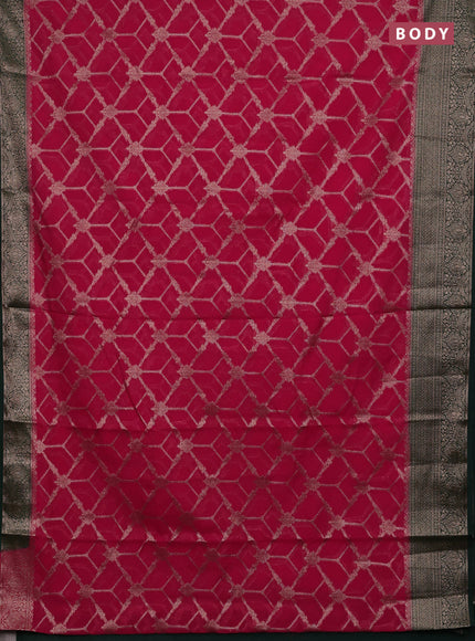 Pink & Bottle Green Semi Chiniya Silk Saree