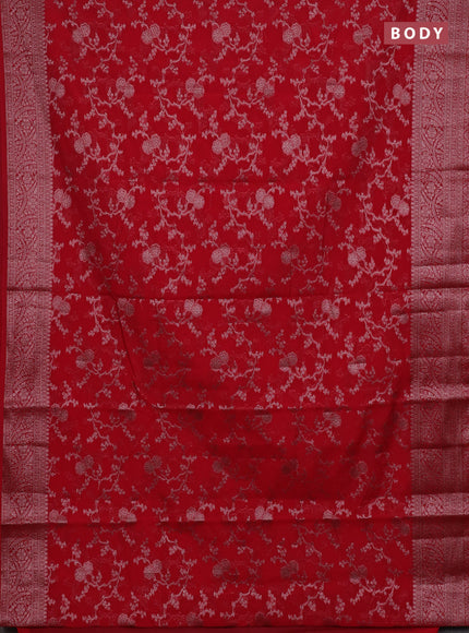 Red Semi Chiniya Silk Saree
