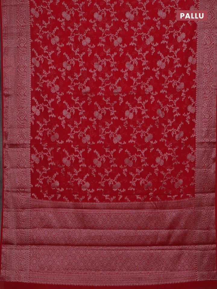 Red Semi Chiniya Silk Saree
