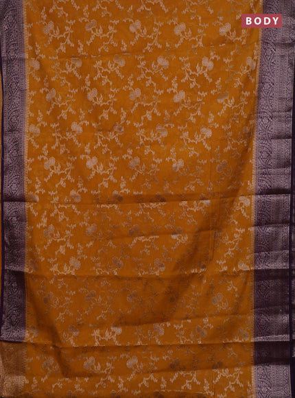 Mustard Yellow & Purple Semi Chiniya Silk Saree
