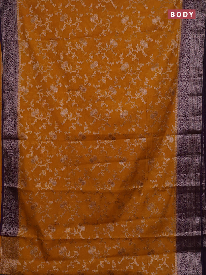 Mustard Yellow & Purple Semi Chiniya Silk Saree