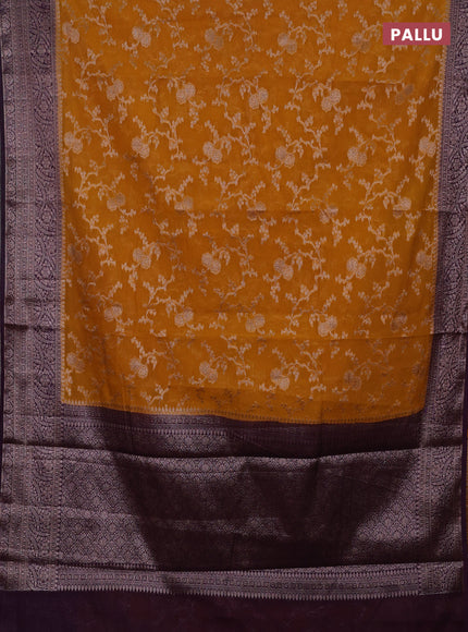 Mustard Yellow & Purple Semi Chiniya Silk Saree