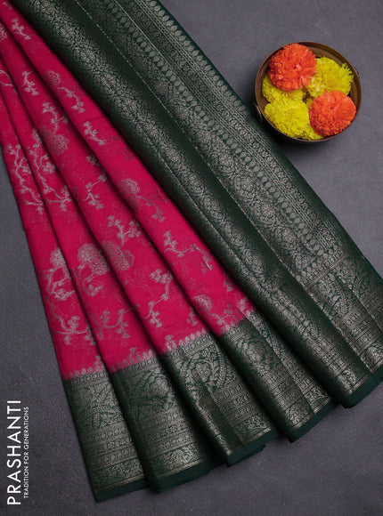 Pink & Bottle Green Semi Chiniya Silk Saree