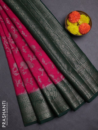 Pink & Bottle Green Semi Chiniya Silk Saree