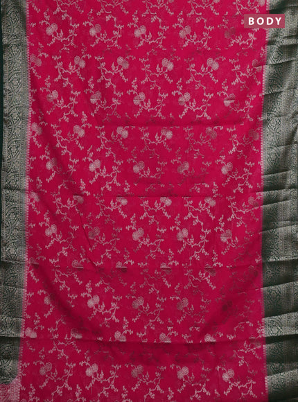 Pink & Bottle Green Semi Chiniya Silk Saree
