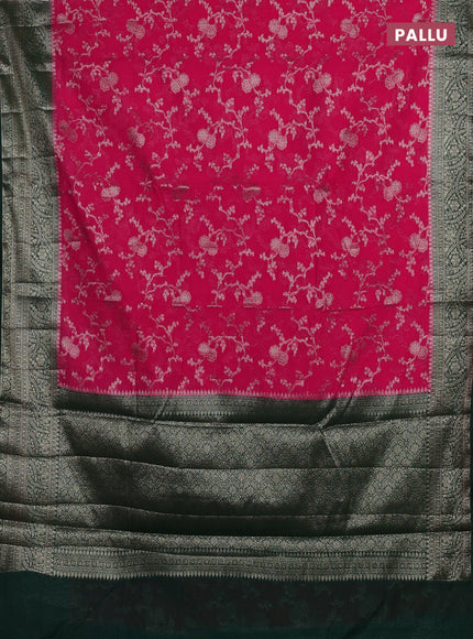 Pink & Bottle Green Semi Chiniya Silk Saree