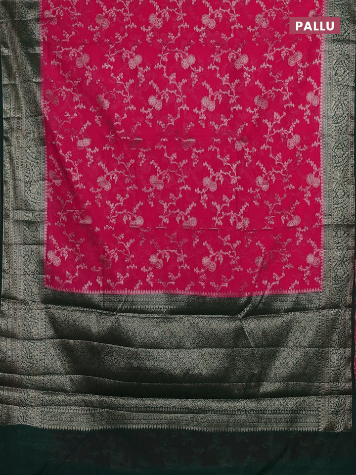 Pink & Bottle Green Semi Chiniya Silk Saree