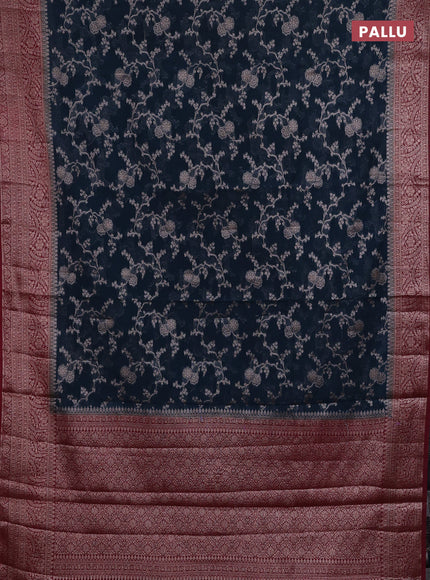 Peacock Blue & Maroon Semi Chiniya Silk Saree