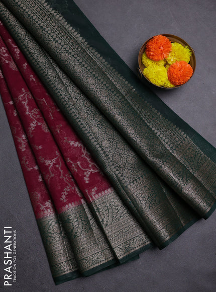Wine & Bottle Green Semi Chiniya Silk Saree
