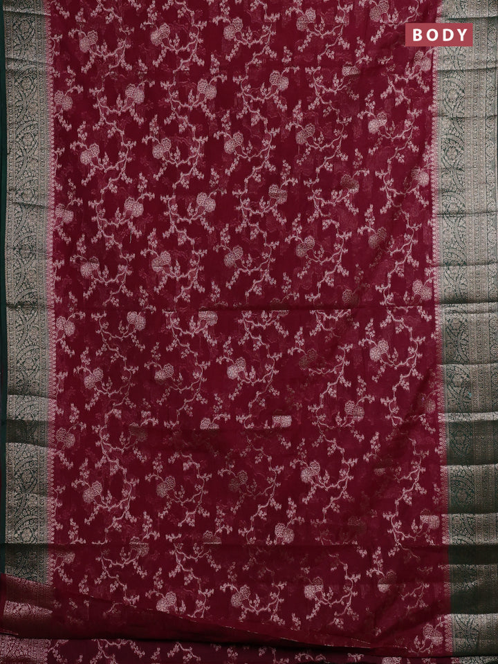 Wine & Bottle Green Semi Chiniya Silk Saree