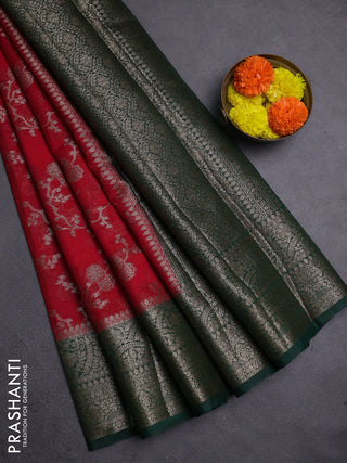 Red & Green Semi Chiniya Silk Saree
