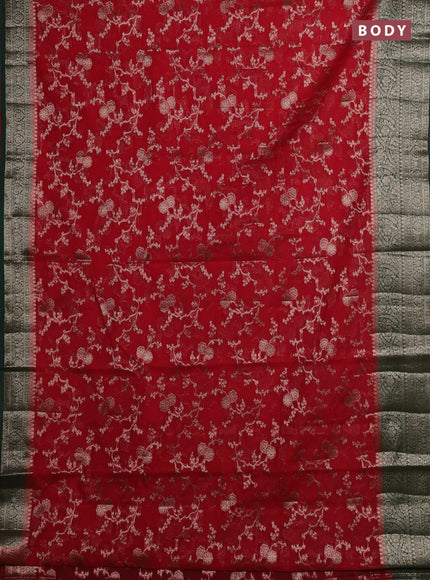 Red & Green Semi Chiniya Silk Saree