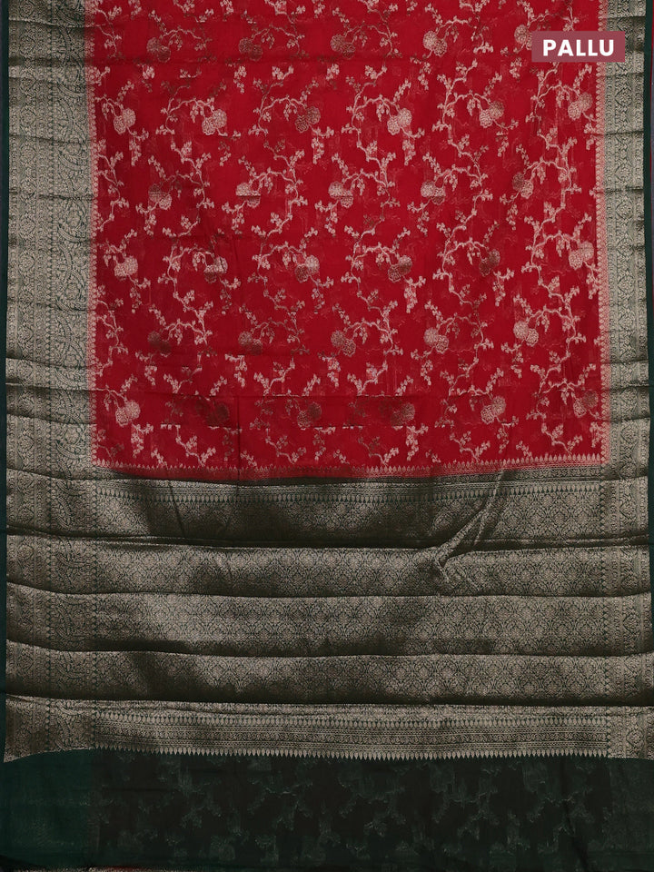 Red & Green Semi Chiniya Silk Saree