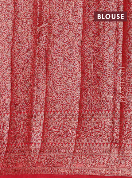 Navy Blue & Red Semi Chiniya Silk Saree