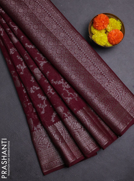Wine Semi Chiniya Silk Saree