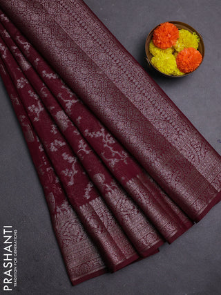 Wine Semi Chiniya Silk Saree