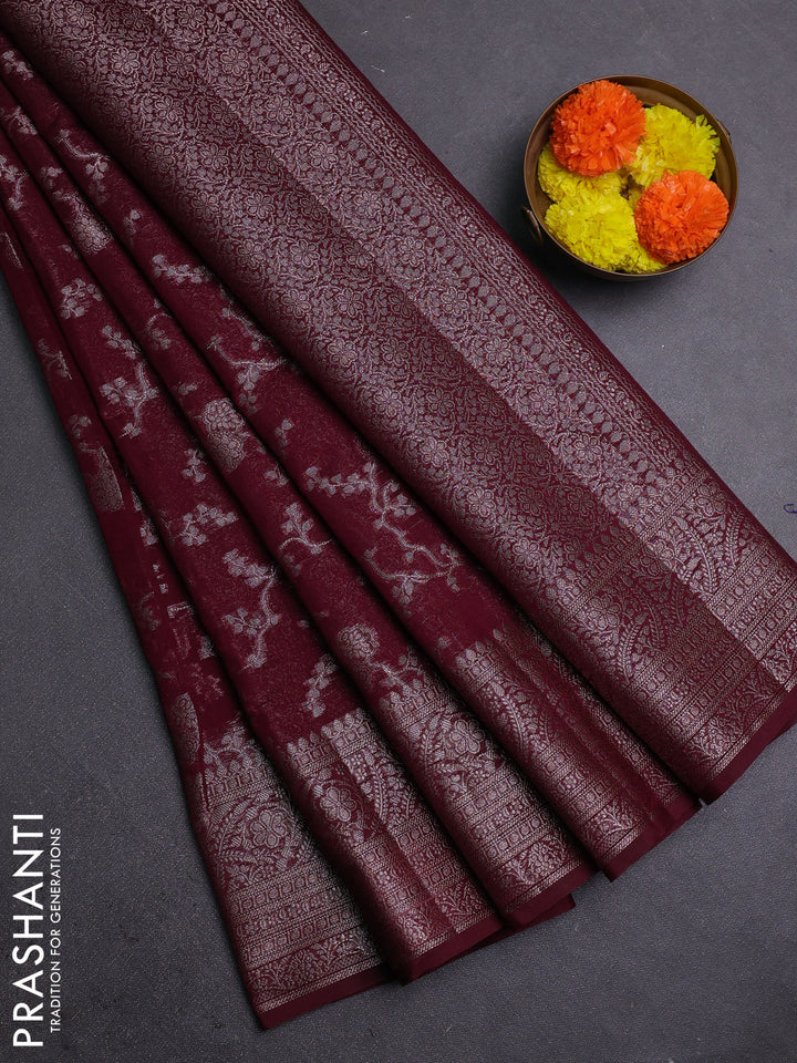 Wine Semi Chiniya Silk Saree