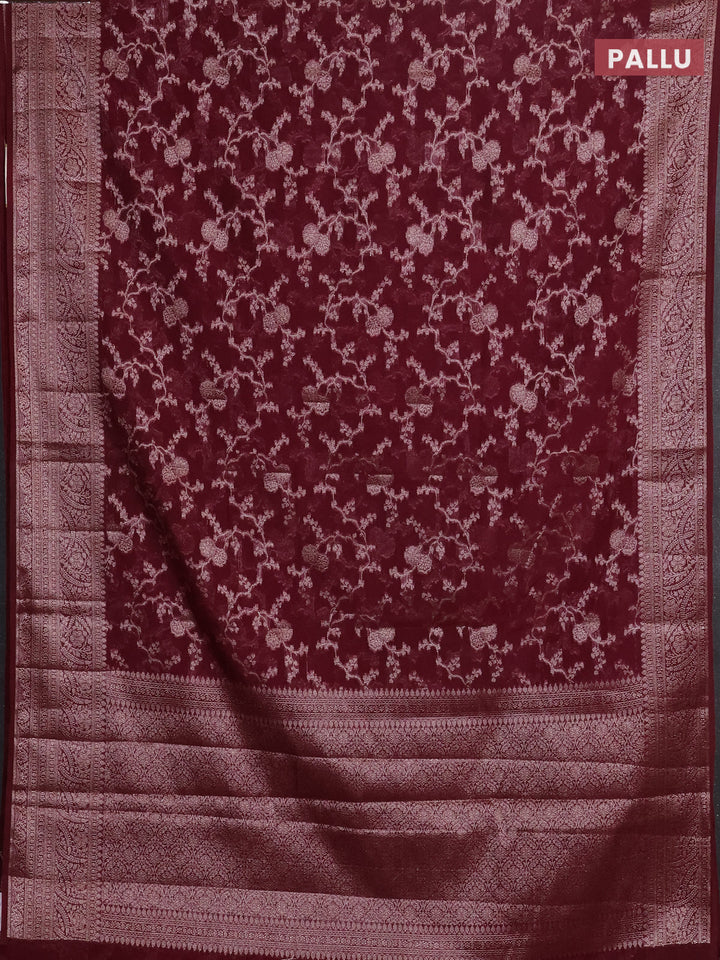 Wine Semi Chiniya Silk Saree