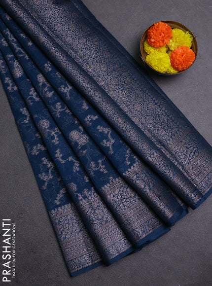 Peacock Green Semi Chiniya Silk Saree