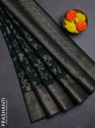 Bottle Green Semi Chiniya Silk Saree