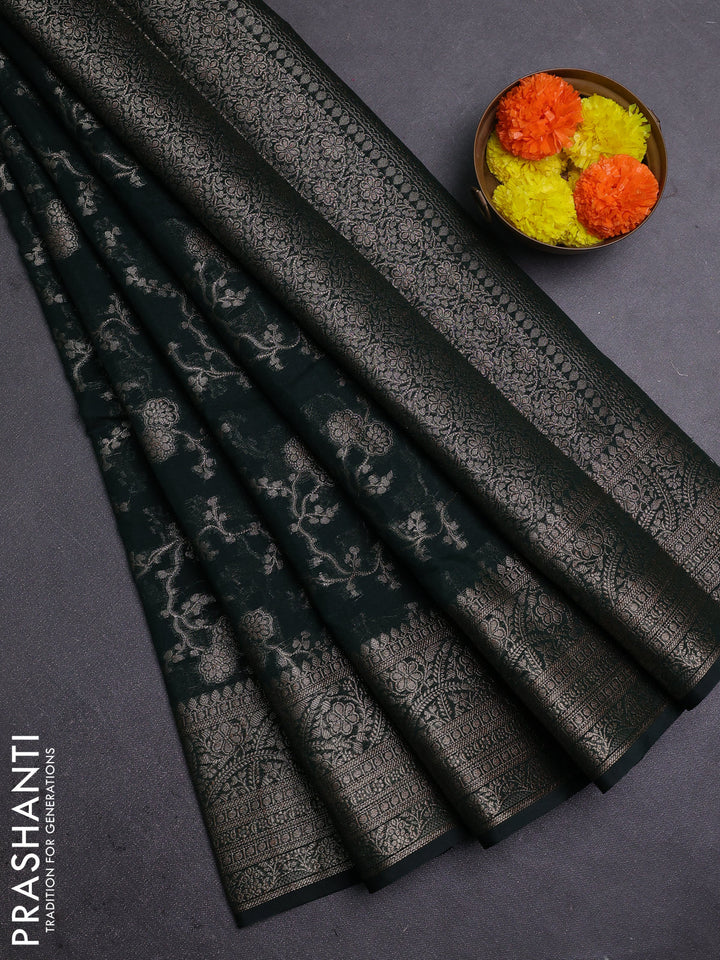 Bottle Green Semi Chiniya Silk Saree