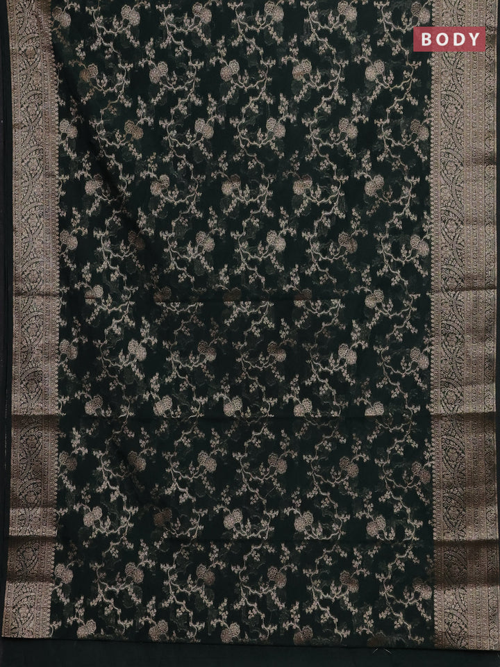 Bottle Green Semi Chiniya Silk Saree