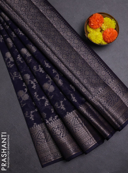 Navy Blue Semi Chiniya Silk Saree