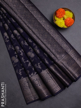 Navy Blue Semi Chiniya Silk Saree