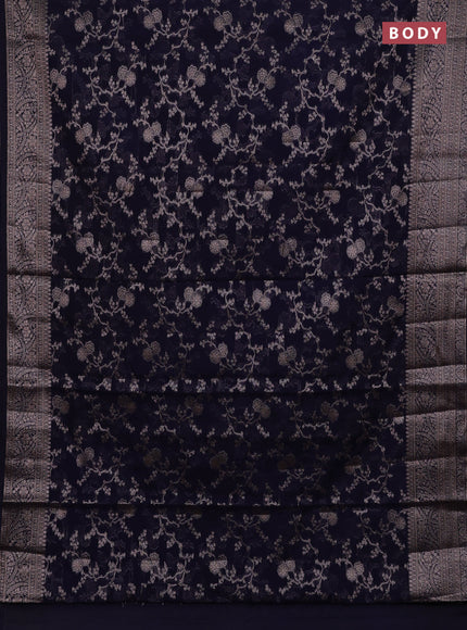 Navy Blue Semi Chiniya Silk Saree