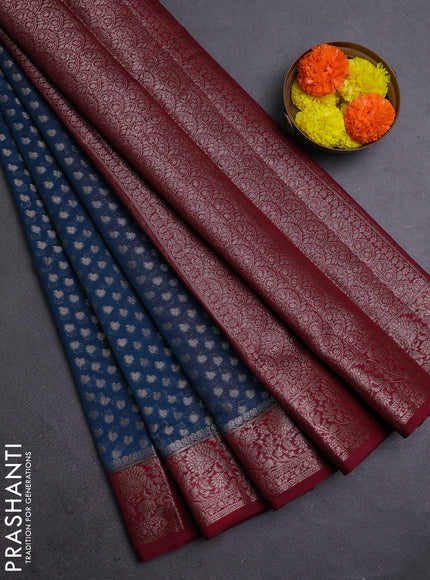 Peacock Blue & Maroon Semi Chiniya Silk Saree
