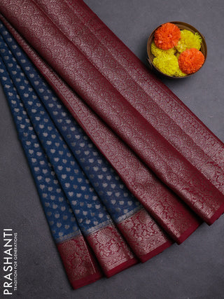 Peacock Blue & Maroon Semi Chiniya Silk Saree