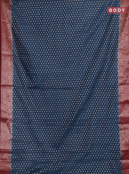 Peacock Blue & Maroon Semi Chiniya Silk Saree