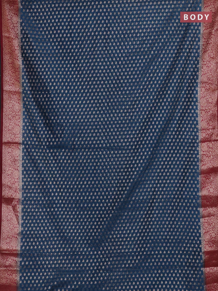 Peacock Blue & Maroon Semi Chiniya Silk Saree