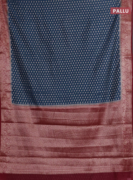 Peacock Blue & Maroon Semi Chiniya Silk Saree